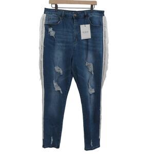 AP Blue by Aphrodite Womens Sz 3X Distressed Skinny Jeans White Fringe Sides
